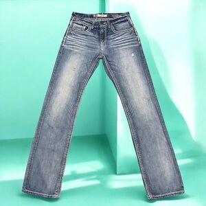 BKE Jake Men's Jeans Size 30x34 Light Wash Straight Leg Heavy Stitching